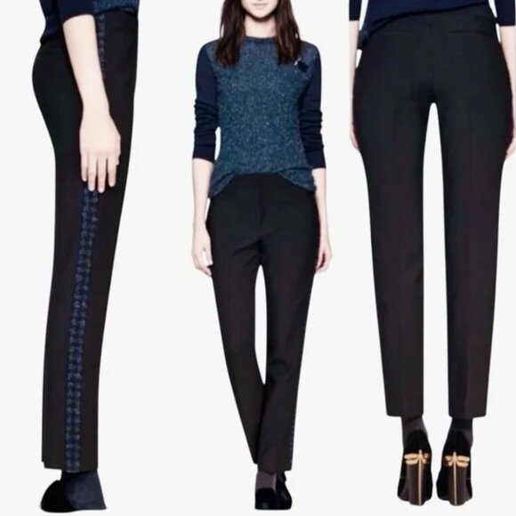 Tory Burch Tobie Black Pants with Blue Tweed Tuxedo Stripe!  Size 4.  EUC - Picture 1 of 8